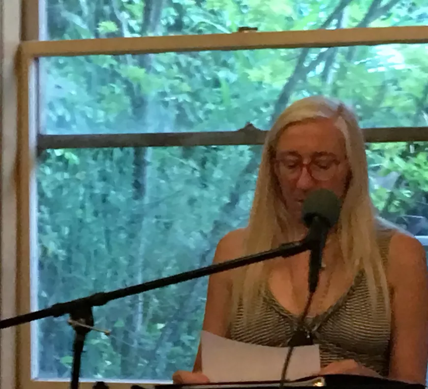 Celeste Goyer reading at Linnaea's