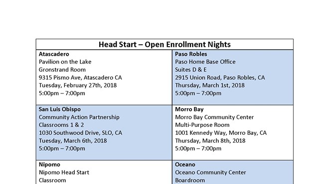SLO Head Start Open Enrollment Night