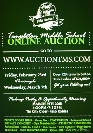 fifth annual Templeton Middle School Online Auction