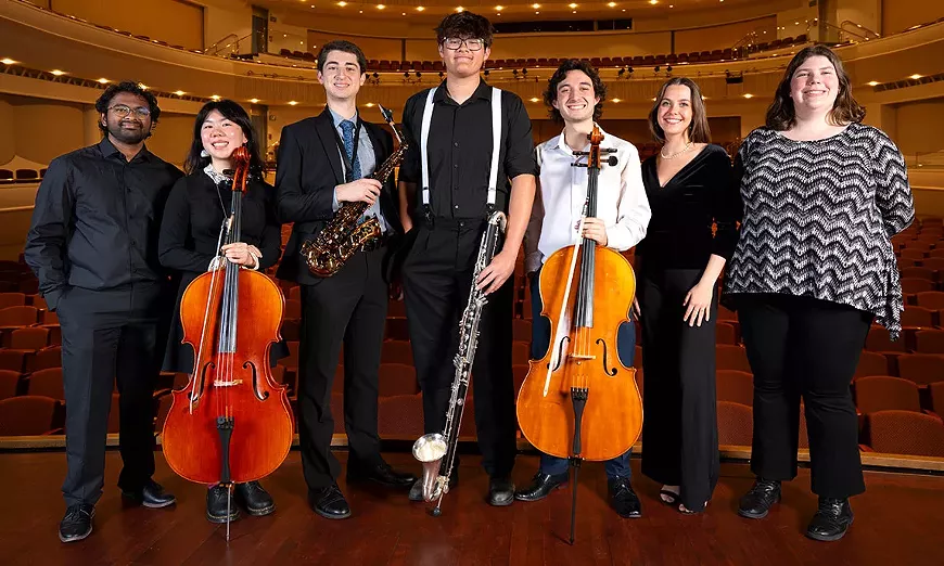 Student Winners of the Cal Poly Solo Competition: Srinivas Sundararaman, Emiko Wong, Ari Maman, Matthew Anderson, Ayden Gregory, Julianna Hornung, Mary Thomas