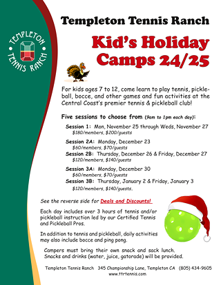 Image: Holiday Kid's Camps at Templeton Tennis Ranch