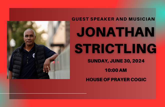 Guest Speaker and Musician Jonathan Strictling performing at House of Prayer Church, Nipomo CA