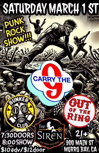 Image: Punk Night featuring Carry The 9, Bunker Club, and Out Of The Ring