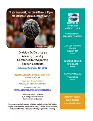 Image: Toastmasters Annual Area Speech Contest: Reach for the Gold