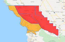 STAY INSIDE Hazardous air quality continued to impact North County on Aug. 21. The SLO County Air Pollution Control District recommends that people stay indoors if they are in the areas shaded in red. - IMAGE COURTESY OF THE SLO COUNTY APCD