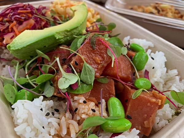 TRUCK TO TABLE Field to Table's ahi poke bowl comes with avocado, edamame, white rice, and furikake. - PHOTOS BY CAMILLIA LANHAM