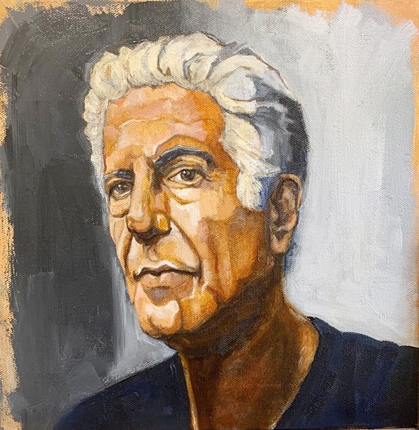BREAK THE RULES Elizabeth Chaney of Nipomo has this 12-by-12-inch oil painting of Anthony Bourdain on display. - COURTESY IMAGE BY ELIZABETH CHANEY