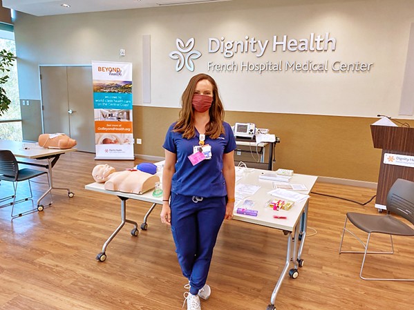 A HELPING HAND RN Kelly Maguire graduated from Cuesta College's nursing program in May and was almost immediately hired at French Hospital Medical Center, where she provides support essential to beating COVID-19. - PHOTO COURTESY OF DIGNITY HEALTH
