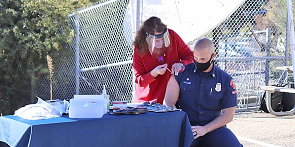 PROTECTION SLO city paramedic Alec Flatos was one of the first locals to receive the COVID-19 vaccine on Dec. 18. - PHOTO COURTESY OF SLO COUNTY PUBLIC HEALTH