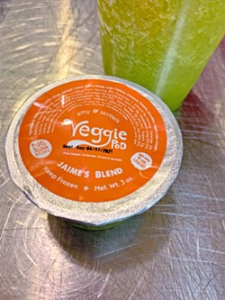 HAVE A GREENIE The Paniaguas launched Veggie Pods, a fresh frozen juice company, in 2019. The green blend contains ginger, cayenne, spirulina, and bananas. - PHOTOS BY CAMILLIA LANHAM