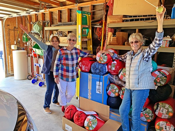 PROVIDING WARMTH Pismo Beach-Five Cities Rotary Club members Margie Salame, Sally King, and Sharon Ellis (left to right) are helping collect new and gently used sleeping bags that will be distributed to those experiencing homelessness. - PHOTO COURTESY OF MARGIE SALAME