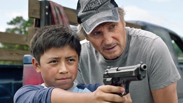 BREATHE OUT AND SQUEEZE Arizona rancher Jim Hanson (Liam Neeson, right) helps Miguel (Jacob Perez) escape a Mexican drug cartel trying to kill him, in The Marksman, now available at Redbox. - PHOTO COURTESY OF CUTTING EDGE GROUP