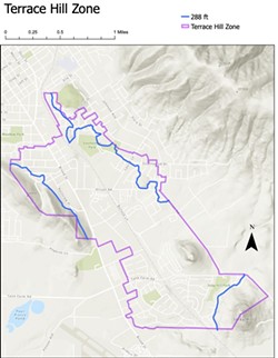 TESTING THE WATERS A boil water notice is in effect through May 27 for San Luis Obispo households that lie between the blue and purple boundaries. - MAP COURTESY OF THE CITY OF SLO