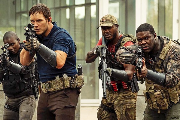FIGHT OF THEIR LIVES Chris Pratt (second from left) stars as Dan Forester, a high school biology teacher drafted to fight a war 30 years in the future against alien creatures, in The Tomorrow War, screening on Amazon Prime. - PHOTO COURTESY OF SKYDANCE MEDIA AND NEW REPUBLIC PICTURES