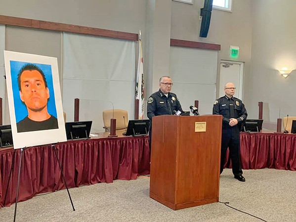 TRAGIC END Paso Robles Police Chief Ty Lewis addresses the media on July 6 after an officer-involved shooting that ended in the death of an armed man who allegedly barricaded himself with a woman in an apartment. - PHOTO COURTESY OF THE PASO ROBLES POLICE DEPARTMENT&NBSP;
