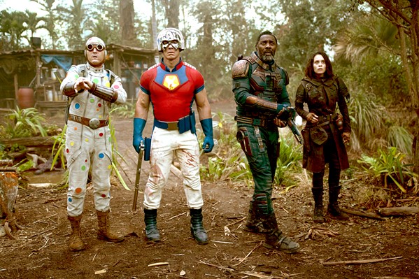 SUICIDAL A team of criminals&mdash;including (left to right) Polka Dot Man (David Dastmalchian), Peacemaker (John Cena), Bloodsport (Idris Elba), and Ratcatcher 2 (Daniela Melchior)&mdash;are recruited for an impossible mission, in The Suicide Squad. - PHOTO COURTESY OF ATLAS ENTERTAINMENT AND DC COMICS