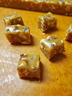 NUTTY NOUGAT Queen Bee Caramels proprietor Erin Holden ranks smoked almond with smoked sea salt among her top flavors. Upcoming seasonal varieties include pumpkin pie and spiced maple. - PHOTO COURTESY OF QUEEN BEE CARAMELS