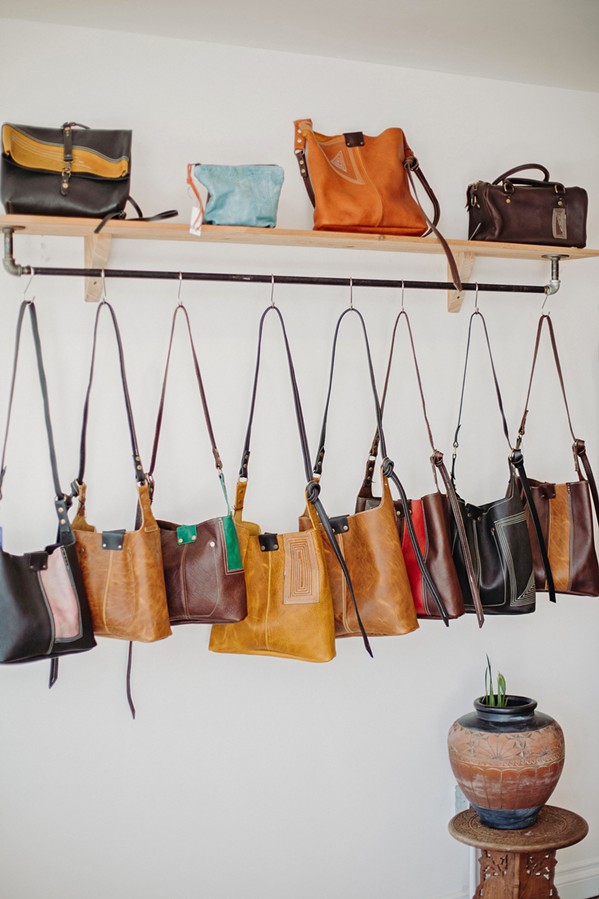 ORIGINALS Each of Emma Thieme's handmade leather bags is unique, and she's also open to commissions&mdash;provided she has room to express her own creativity. - COURTESY PHOTOS BY TERESA LOJACONO