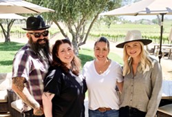 TALENTED TASTEMAKERS From left, local chefs Mateo Rogers and Brittney Yracheta, Table & Vine owner Morgen Hoffman, and Rava Wines co-owner Lauren Rava collaborated on the menu for their upcoming brunch event at the Rava property on May 29. - PHOTO COURTESY OF TABLE & VINE SUPPER CLUB