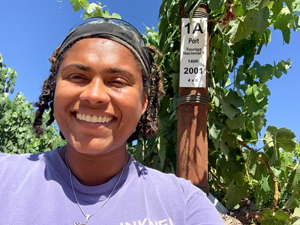 PREPPING FOR PORT While growing her own Ward Four Wines brand, Justin Trabue is also a production assistant at Heitz Cellar in St. Helena. "In my full-time job, I am often out sampling grapes to make sure they are ready to pick," she said. Heitz's port features eight varieties, including touriga nacional. - PHOTO COURTESY OF WARD FOUR WINES