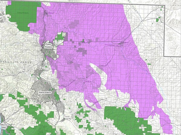 WILD WILD WATER A new ordinance passed by county supervisors for the Paso Robles Groundwater Basin on Dec. 6 will enable landowners to pump more water each year. - MAP COURTESY OF SLO COUNTY
