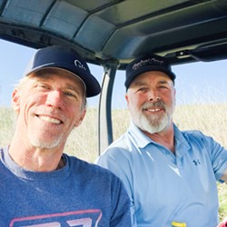 Dudley Schusterick (left) and Jaimal Hanson (right) designed the 18-hole disc golf course at Dairy Creek to take advantage of the natural environment, its grasslands, and its setting among the Seven Sisters. - PHOTO COURTESY OF DUDLEY SCHUSTERICK AND JAIMAL HANSON