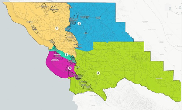 REPEALED After being used for one election cycle, SLO County repealed the Patten map, which had faced a lawsuit for gerrymandering. The county settled the suit last month by agreeing to repeal and replace it. - MAPS COURTESY OF SLO COUNTY