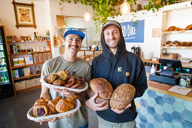 TWO-FER Matt Gamara (left) and Bread Bike owner Sam DeNicola (right) snagged a pair of wins in this year's annual Best Of SLO County readers poll: Best Bakery and Best Bread. - PHOTO BY JAYSON MELLOM