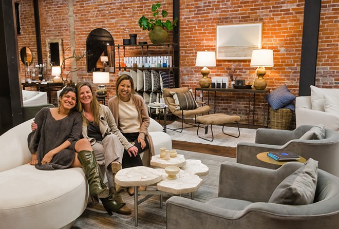 COZY COLLECTION (left to right) Shoug Albahar, Cherisse Sweeney, and Rachelle Knapp sell at the Best Home Furnishings Store in SLO County, Basalt Interiors&mdash;cozy, cool, and consistent. - PHOTO BY JAYSON MELLOM