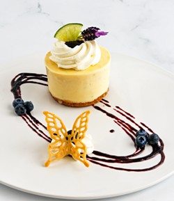 LUSCIOUS LIME Chef Alma Ayon's individual key lime pie features lavender-whipped cream, blueberry gastrique, and graham cracker. The recipe will be included in her highly anticipated e-cookbook. - PHOTO COURTESY OF CHEF ALMA AY&Oacute;N