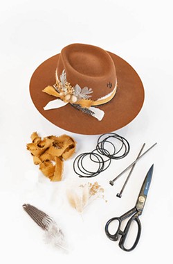 DIY DESIGN From adding feathers, flowers, or pins to branding your initials or a unique design on your hat, the experience at The Hat Bar by Kate Kaney is one the founder hopes will bring more Old West vibes to her hometown. - PHOTO COURTESY OF THE HAT BAR BY KATE KANEY