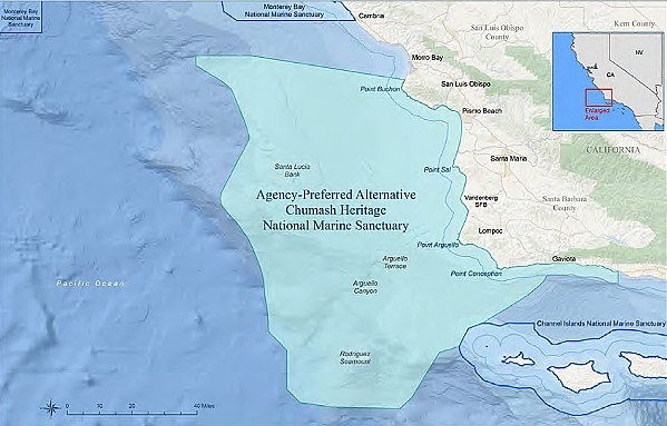 FRAGMENTED The National Oceanic and Atmospheric Administration's preferred boundary map for the proposed Chumash Heritage National Marine Sanctuary leaves out the waters off Cambria and Morro Bay because of name disagreements and offshore wind energy cabling concerns. - MAP COURTESY OF NATIONAL OCEANIC AND ATMOSPHERIC ADMINISTRATION