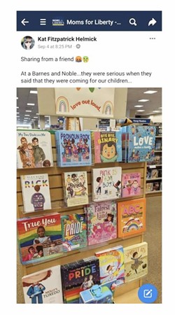 OUTCRY Posts made by members of Moms for Liberty's private Facebook page sparked efforts to complain to local libraries about removing books on the LGBTQ-plus community from the children's sections. - SCREENSHOT TAKEN FROM MOMS FOR LIBERTY'S PRIVATE FACEBOOK PAGE