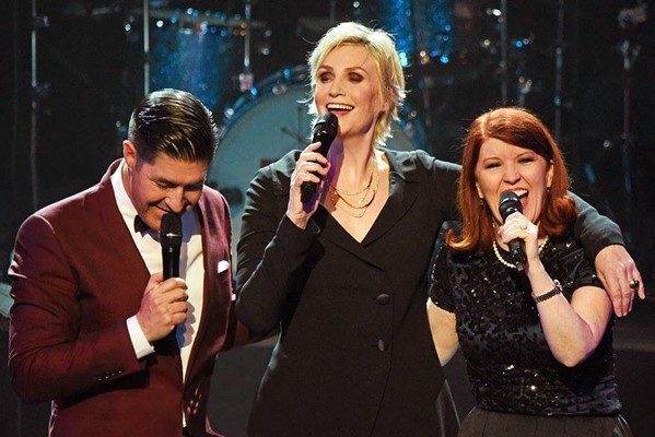 SWING Actress and comedian Jane Lynch (center) brings her holiday show A Swingin' Little Christmas, with Tim Davis and Kate Flannery, to the Performing Arts Center on Dec. 17. - PHOTO COURTESY OF CAL POLY ARTS