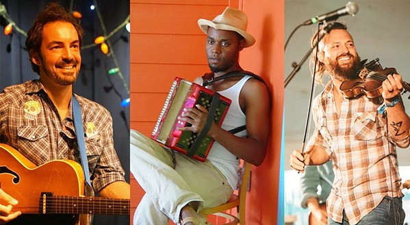 CREOLE LEGENDS (Left to right) Joel Savoy, Cedric Watson, and Jourdan Thibodeaux are Legends of Cajun and Creole Music, playing a 7 Sisters Folklore Society show on Feb. 4, in the Octagon Barn Center's Milking Parlor. - PHOTO COURTESY OF 7 SISTERS FOLKLORE SOCIETY
