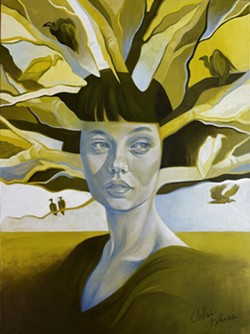 HEAD IN THE BRANCHES Chloe Arline uses a mix of dull yellows and browns to paint I Dreamt I Was a Tree where she depicts a woman looking into the distance. - COURTESY IMAGES BY CHLOE ARLINE