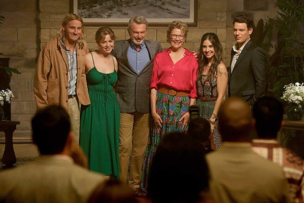 PERFECT? (Left to right) Logan (Conor Merrigan-Turner), Brooke (Essie Randles), Stan (Sam Neill), Joy (Annette Bening), Amy (Alison Brie), and Troy (Jake Lacy) are the dysfunctional Delaney family in Apples Never Fall, streaming &#10;on Peacock. - COURTESY PHOTO BY VINCE VALITUTTI/PEACOCK