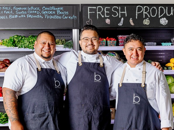 THE B TEAM Bishop's Market's culinary crew includes, from left, butcher Roberto Sanchez of San Luis Obispo, executive chef Omar Rojas of Atascadero, and sous chef Oscar Avalos of SLO. - PHOTOS COURTESY OF BISHOP'S MARKET