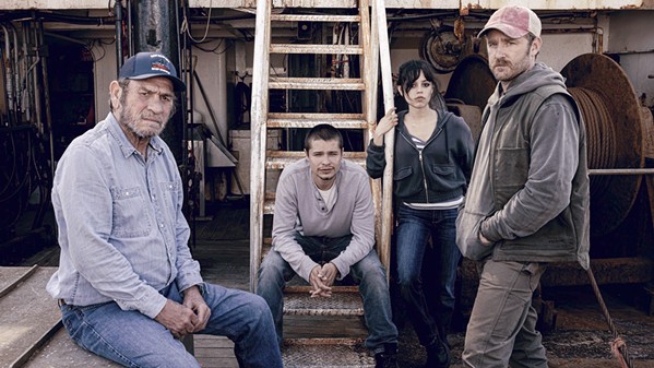 BLOOD IS THICKER Finestkind, streaming on Paramount-plus, tells the story of a troubled family of fishermen&mdash;left to right: Eldridge (Tommy Lee Jones), Charlie (Toby Wallace), Mabel (Jenna Ortega), and Tom (Ben Foster)&mdash;trying to make a living. - PHOTO COURTESY OF PARAMOUNT-PLUS