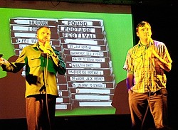 CULTURAL ATTACHES :  Nick Prueher and Joe Pickett guide audiences through the awkward, embarrassing, and hilarious found footage clips featured in their festival. - IMAGE COURTESY OF THE FOUND FOOTAGE FESTIVAL