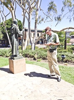 FATHER TIME:  Joe Morris discusses the influence of Father Junipero Serra on Mission life in the 18th century. - PHOTO BY JESSICA PENA