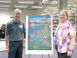 MAPPING THE FUTURE :  Andy Richardson, a Caltrans employee and chair of the GIS User Group, and Carol Schuldt, the GIS resources coordinator at the Kennedy Library at Cal Poly, explained the uses of GIS at last year&rsquo;s event - PHOTO COURTESY CAL POLY