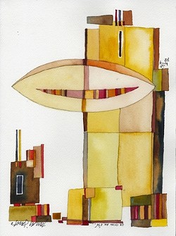 UN COCON EN &Eacute;T&Eacute; :  Since artist/architect Tom di Santo painted many of the show&rsquo;s watercolors while staying in Paris, he titled them in French. Pictured is &ldquo;A Cocoon in Summer.&rdquo; - ART BY TOM DI SANTO