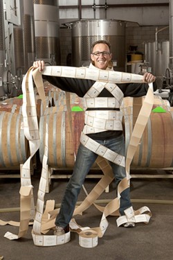 WRAPPED UP IN HIS WORK :  Brian Talley is proud to put his vineyards&rsquo; name on the Bishop&rsquo;s Peak label. He&rsquo;s also excited to be working with the new team of assistant winemaker Eric Johnson and winemaking consultant Byron Kosuge. - PHOTO BY STEVE E. MILLER