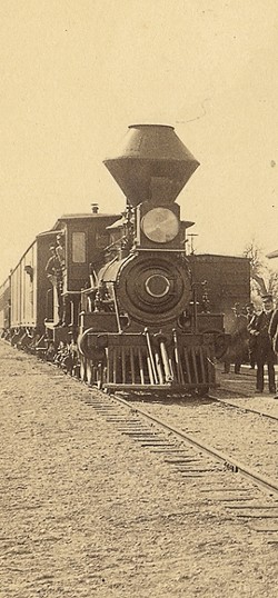LO! THE CAR OF JUGGERNAUT! :  A train at the Paso Robles depot in the late 19th century. - PHOTO COURTESY OF THE SLO COUNTY HISTORICAL SOCIETY
