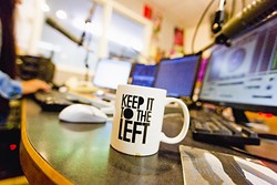 THE LEFT SIDE OF THE DIAL:  In the radio world, the phrase represents the thought that the better radio stations&mdash;notably college and public radio&mdash;are found in the lower half, or the left side, of radio frequencies. That prompted KCPR to adopt the phase as a station motto. - PHOTO BY KAORI FUNAHASHI