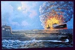 &ldquo;Japanese sub sinks Union Oil tanker Montebello,&rdquo; by George Healey Cooper, a Los Osos painter. - IMAGE COURTESY OF GEORGE HEALEY COOPER