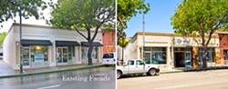 BEFORE AND AFTER:  Shortly after relocating Bluebird Salon on Marsh Street in downtown San Luis Obispo, owner Ariel Shannon began work to affix reclaimed wood to the fa&ccedil;ade. - PHOTO COURTESY BLUEBIRD SALON/BY HENRY BRUINGTON