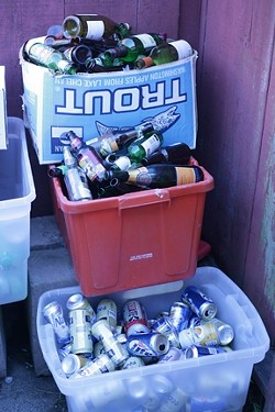 LOOKS LIKE ABOUT 20 BUCKS :  The recycling was piled high after the party. - PHOTO BY GLEN STARKEY