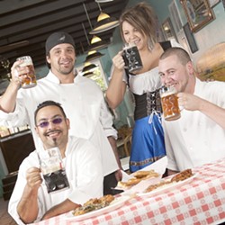 PROST! :  (Clockwise) Nick Stieb, Kaylyn Gomez, Shawn Swink, and Adam Aguillon look forward to celebrating Oktoberfest at Hoagie&rsquo;s. - PHOTO BY STEVE E. MILLER